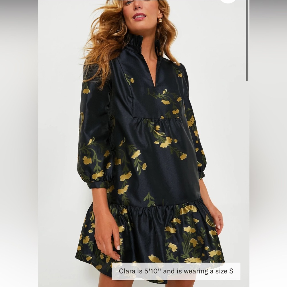 Navy Jasmine Vine Jacquard Palmerston Dress